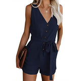 Women's V Neck Jumpsuits Casual Sleeveless Romper Blue Women's Dresses - Tophatter Daily Deals
