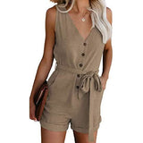 Women's V Neck Jumpsuits Casual Sleeveless Romper Khaki Women's Dresses - Tophatter Daily Deals