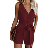 Women's V Neck Jumpsuits Casual Sleeveless Romper Wine Red Women's Dresses - Tophatter Daily Deals