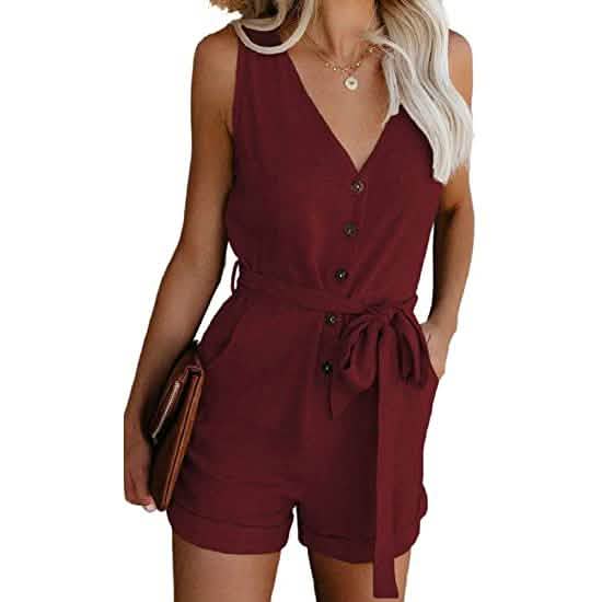 Women's V Neck Jumpsuits Casual Sleeveless Romper Wine Red Women's Dresses - Tophatter Daily Deals