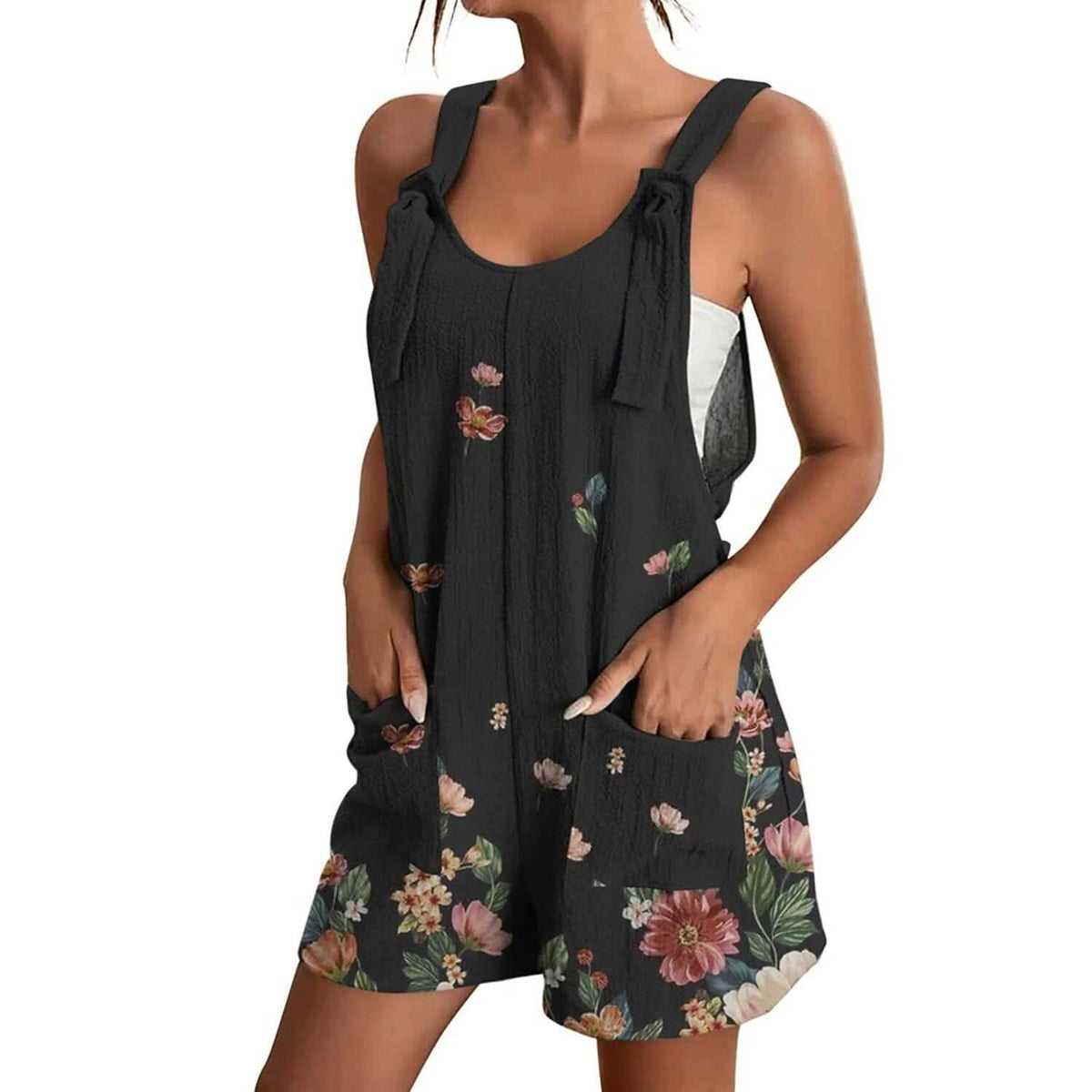 Womens V-Neck Strap Pocket Jumpsuit Black Women's Loungewear - Tophatter Daily Deals