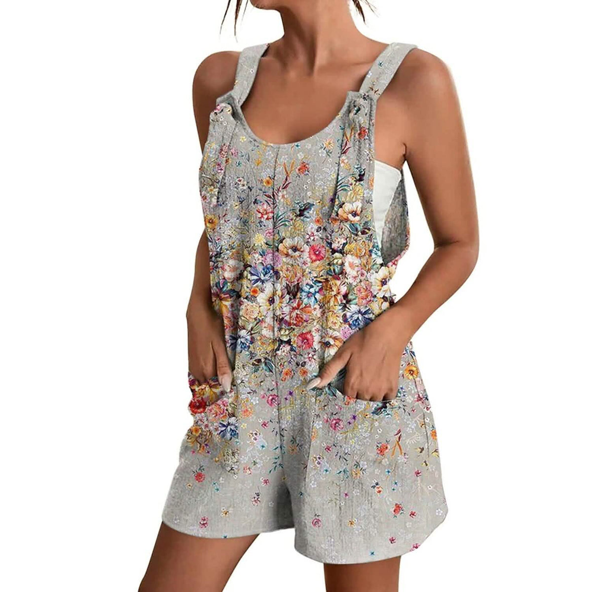 Womens V-Neck Strap Pocket Jumpsuit Gray Women's Loungewear - Tophatter Daily Deals