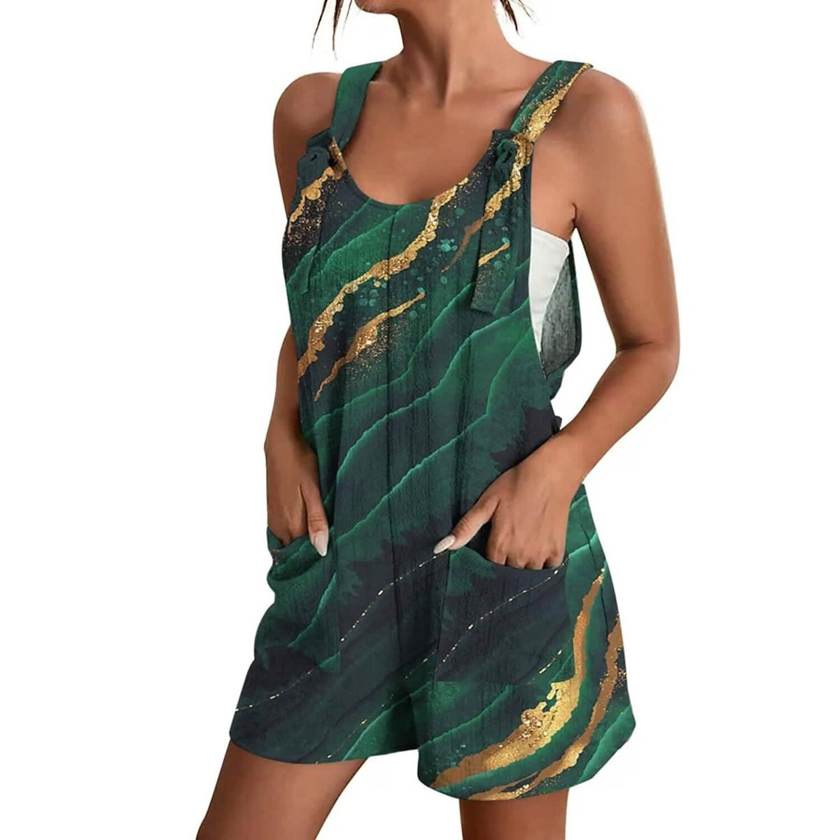 Womens V-Neck Strap Pocket Jumpsuit Green Women's Loungewear - Tophatter Daily Deals