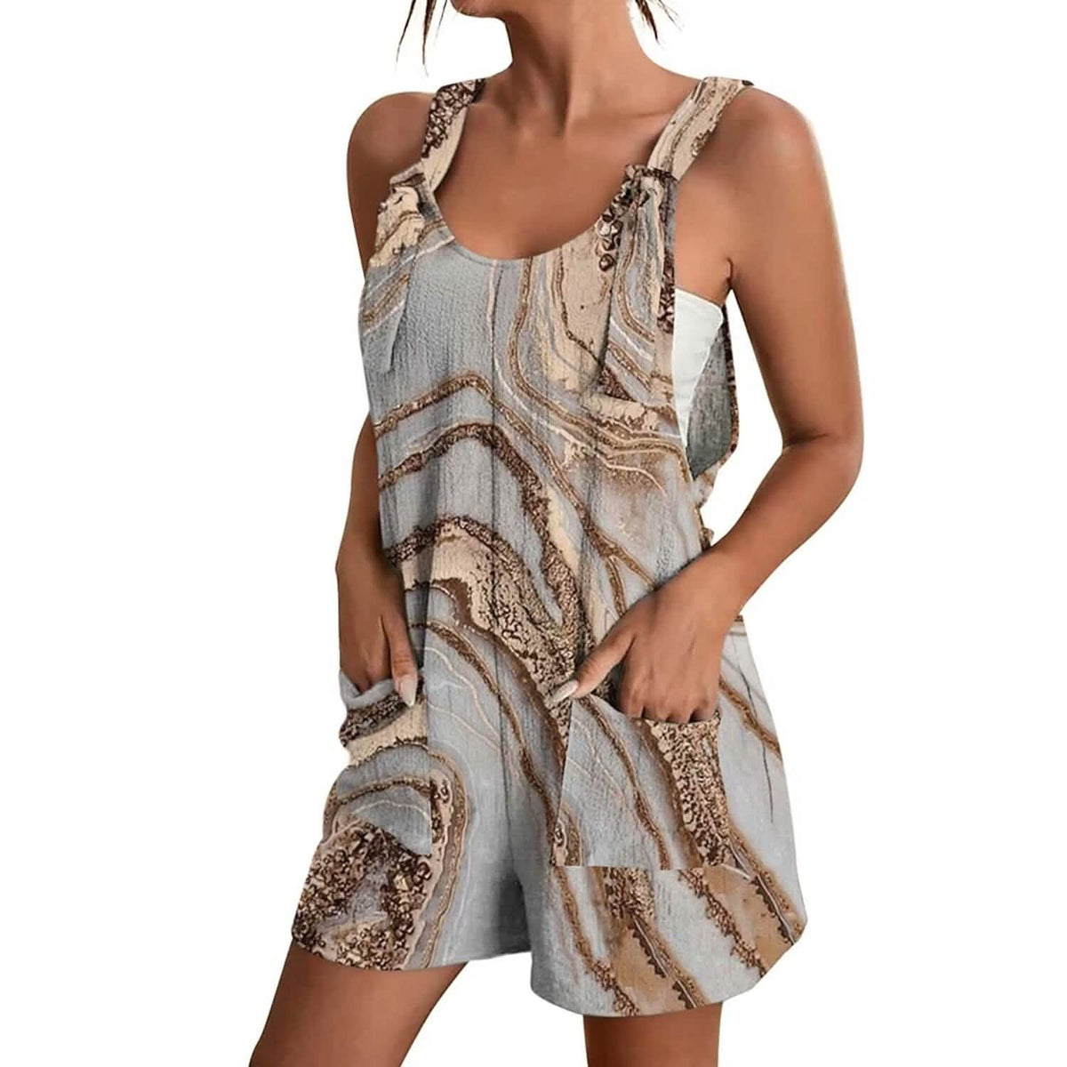 Womens V-Neck Strap Pocket Jumpsuit Light Gray Women's Loungewear - Tophatter Daily Deals