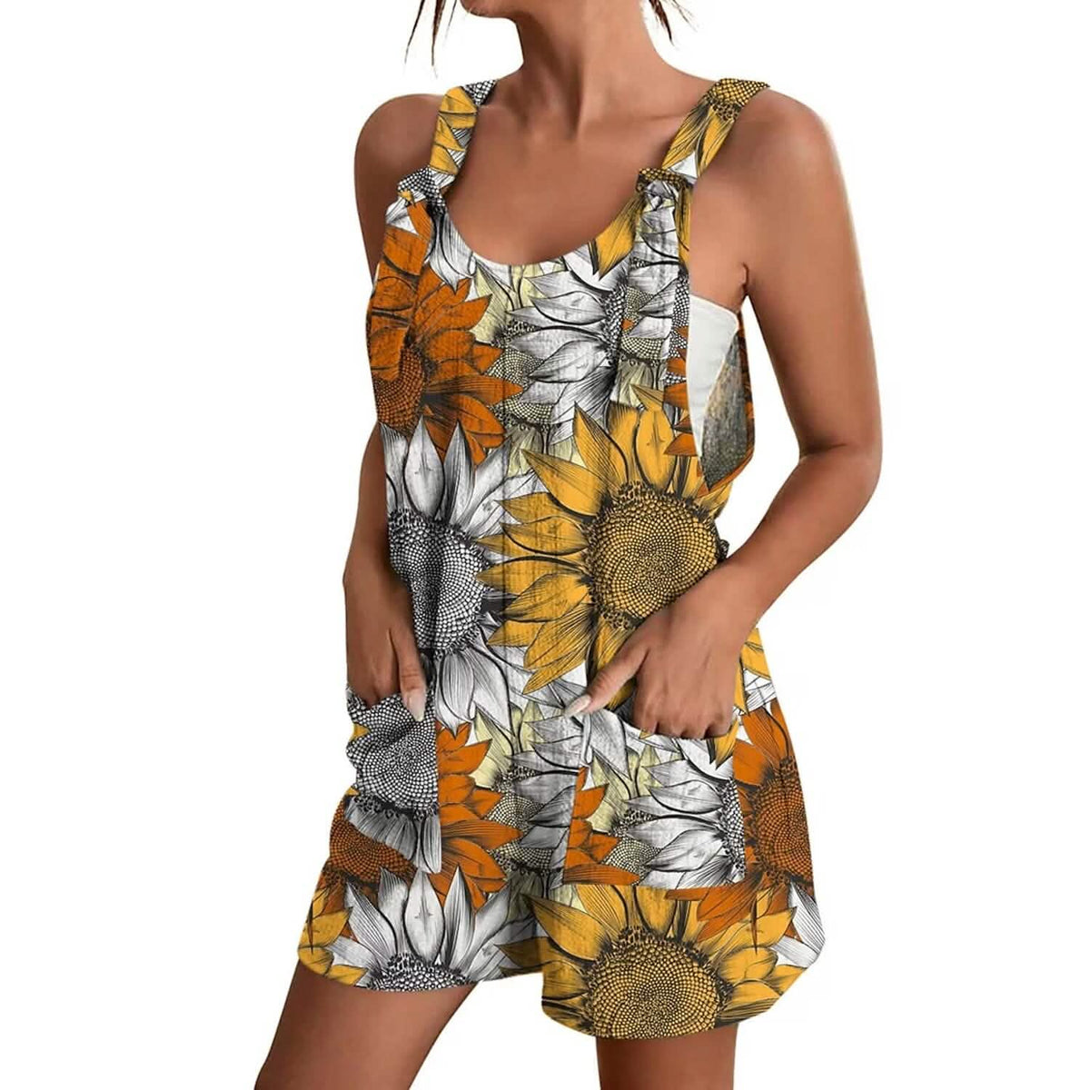 Womens V-Neck Strap Pocket Jumpsuit Yellow Women's Loungewear - Tophatter Daily Deals