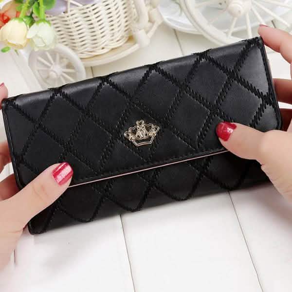 Womens Wallets Purses Plaid PU Leather Long Wallet Hasp Phone Bag Black Handbags & Wallets - Tophatter Daily Deals