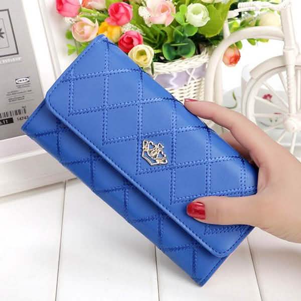 Womens Wallets Purses Plaid PU Leather Long Wallet Hasp Phone Bag Blue Handbags & Wallets - Tophatter Daily Deals