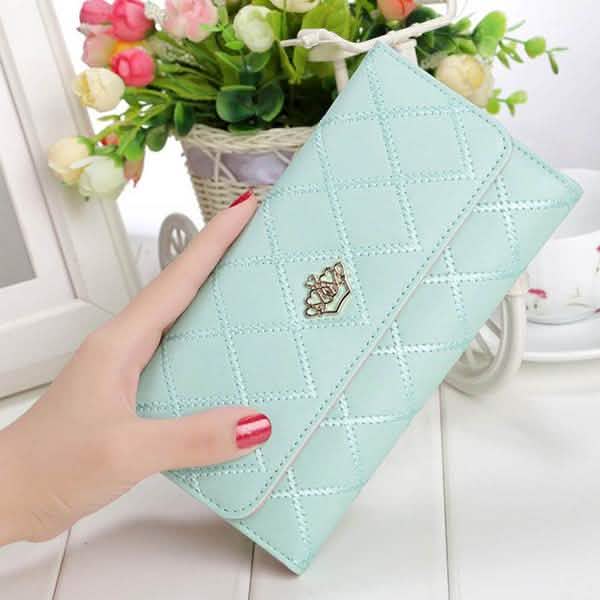 Womens Wallets Purses Plaid PU Leather Long Wallet Hasp Phone Bag Sky Blue Handbags & Wallets - Tophatter Daily Deals