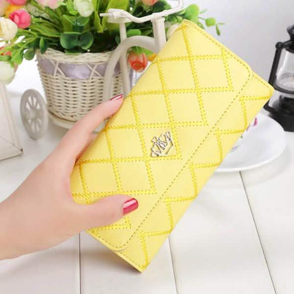 Womens Wallets Purses Plaid PU Leather Long Wallet Hasp Phone Bag Yellow Handbags & Wallets - Tophatter Daily Deals
