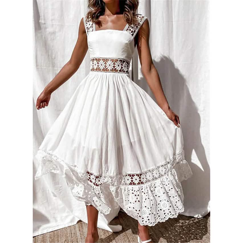 Women's White Sleeveless Solid Lace Panel Dress Women's Dresses - Tophatter Daily Deals