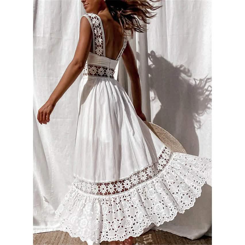 Women's White Sleeveless Solid Lace Panel Dress Women's Dresses - Tophatter Daily Deals