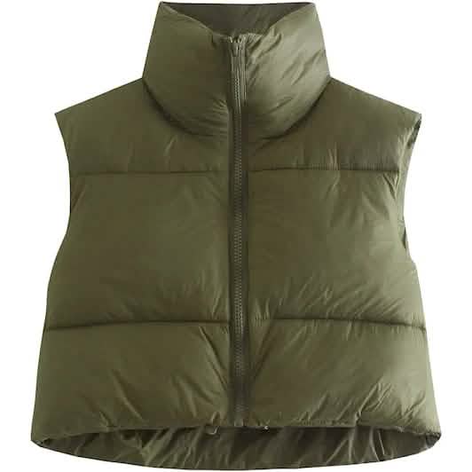 Women's Winter Crop Vest Lightweight Sleeveless Warm Outerwear Puffer Vest Padded Gilet Army Green Women's Outerwear - Tophatter Daily Deals