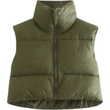 Women's Winter Crop Vest Lightweight Sleeveless Warm Outerwear Puffer Vest Padded Gilet Army Green Women's Outerwear - Tophatter Daily Deals