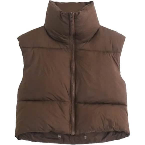 Women's Winter Crop Vest Lightweight Sleeveless Warm Outerwear Puffer Vest Padded Gilet Brown Women's Outerwear - Tophatter Daily Deals
