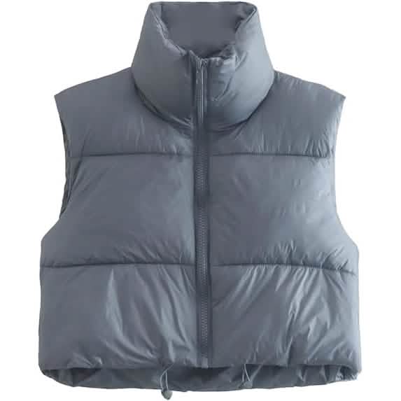 Women's Winter Crop Vest Lightweight Sleeveless Warm Outerwear Puffer Vest Padded Gilet Gray Women's Outerwear - Tophatter Daily Deals
