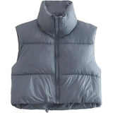 Women's Winter Crop Vest Lightweight Sleeveless Warm Outerwear Puffer Vest Padded Gilet Gray Women's Outerwear - Tophatter Daily Deals