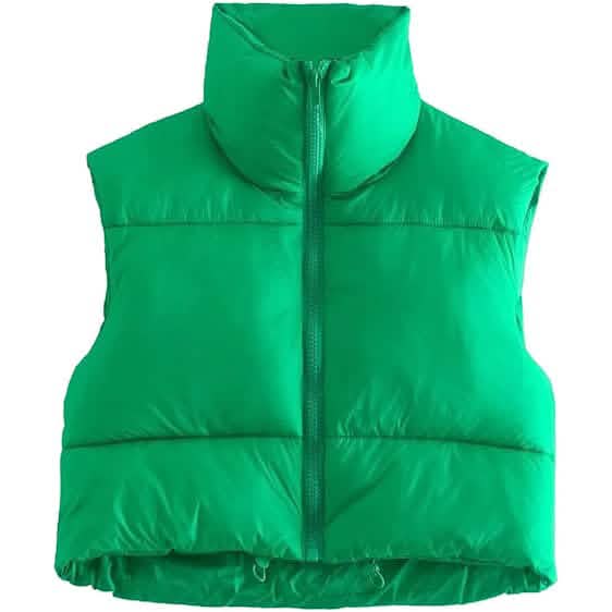Women's Winter Crop Vest Lightweight Sleeveless Warm Outerwear Puffer Vest Padded Gilet Green Women's Outerwear - Tophatter Daily Deals