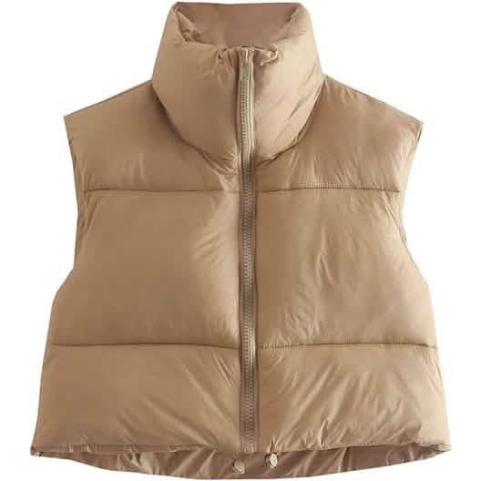 Women's Winter Crop Vest Lightweight Sleeveless Warm Outerwear Puffer Vest Padded Gilet Khaki Women's Outerwear - Tophatter Daily Deals