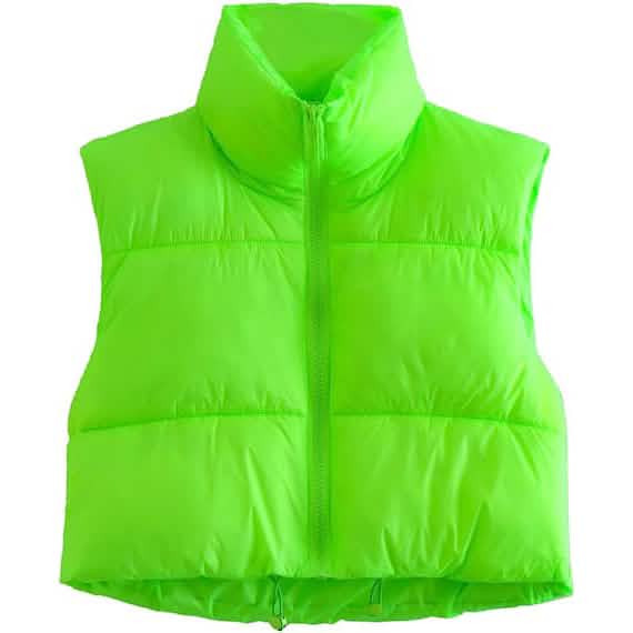 Women's Winter Crop Vest Lightweight Sleeveless Warm Outerwear Puffer Vest Padded Gilet Lime Green Women's Outerwear - Tophatter Daily Deals