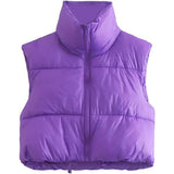 Women's Winter Crop Vest Lightweight Sleeveless Warm Outerwear Puffer Vest Padded Gilet Purple Women's Outerwear - Tophatter Daily Deals