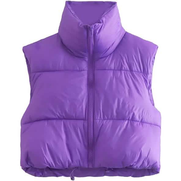 Women's Winter Crop Vest Lightweight Sleeveless Warm Outerwear Puffer Vest Padded Gilet Purple Women's Outerwear - Tophatter Daily Deals