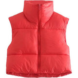 Women's Winter Crop Vest Lightweight Sleeveless Warm Outerwear Puffer Vest Padded Gilet Red Women's Outerwear - Tophatter Daily Deals