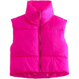 Women's Winter Crop Vest Lightweight Sleeveless Warm Outerwear Puffer Vest Padded Gilet Rose Red Women's Outerwear - Tophatter Daily Deals