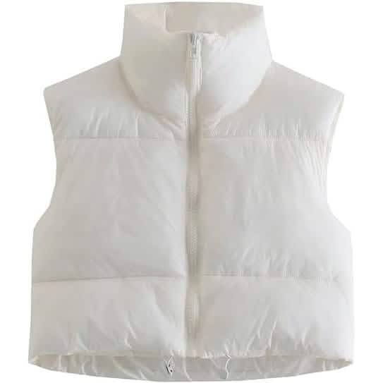 Women's Winter Crop Vest Lightweight Sleeveless Warm Outerwear Puffer Vest Padded Gilet White Women's Outerwear - Tophatter Daily Deals