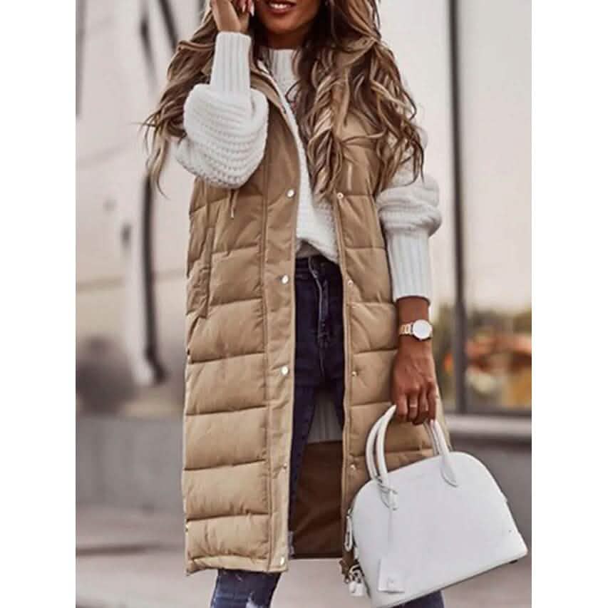 Women's Winter Jacket Vest Long Coat Regular Fit Khaki Women's Outerwear - Tophatter Daily Deals
