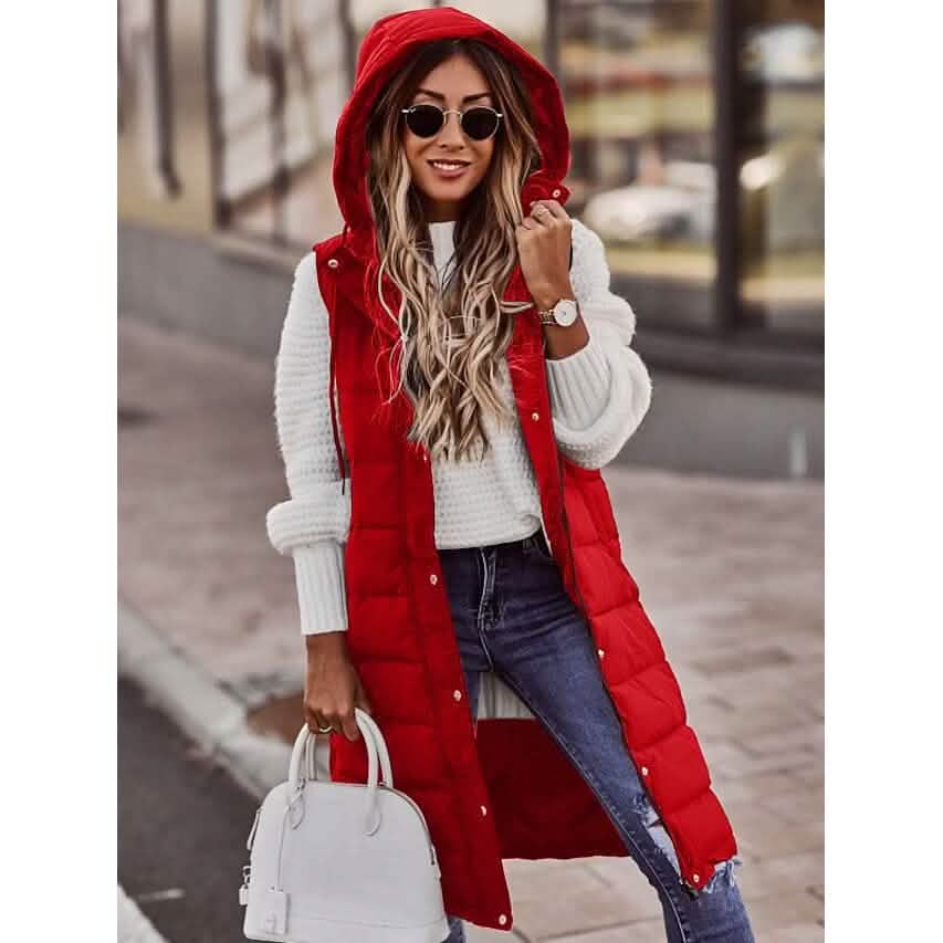 Women's Winter Jacket Vest Long Coat Regular Fit Red Women's Outerwear - Tophatter Daily Deals