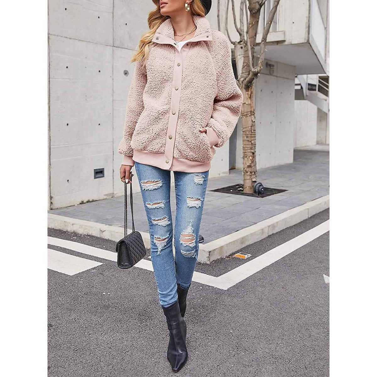 Womens Winter Sherpa Fleece Button Jacket Coat Women's Outerwear - Tophatter Daily Deals