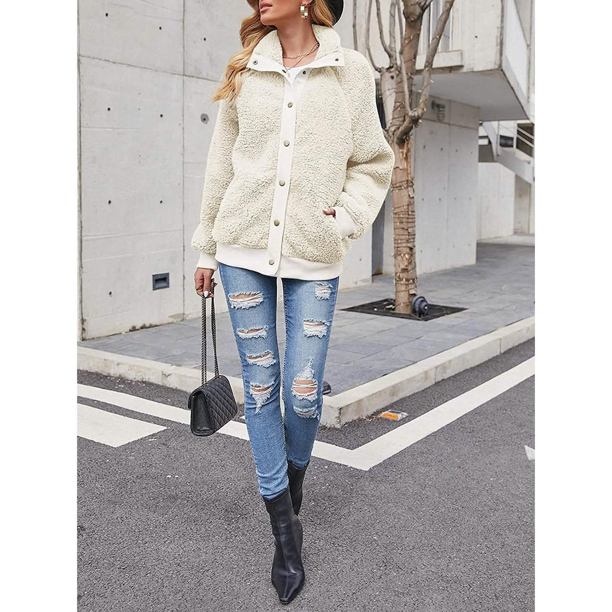 Womens Winter Sherpa Fleece Button Jacket Coat Women's Outerwear - Tophatter Daily Deals
