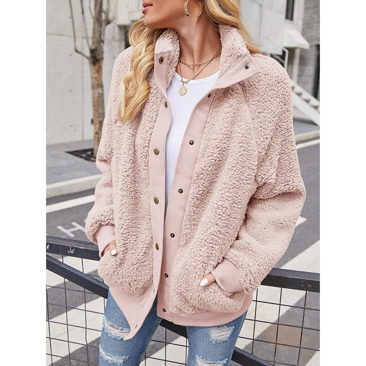 Womens Winter Sherpa Fleece Button Jacket Coat Women's Outerwear - Tophatter Daily Deals
