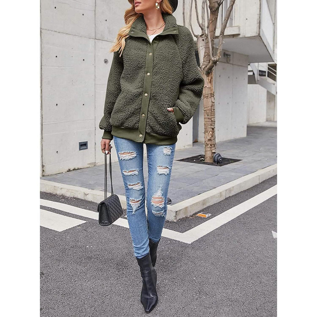 Womens Winter Sherpa Fleece Button Jacket Coat Women's Outerwear - Tophatter Daily Deals