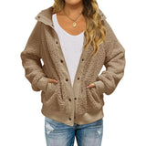 Womens Winter Sherpa Fleece Button Jacket Coat Khaki Women's Outerwear - Tophatter Daily Deals