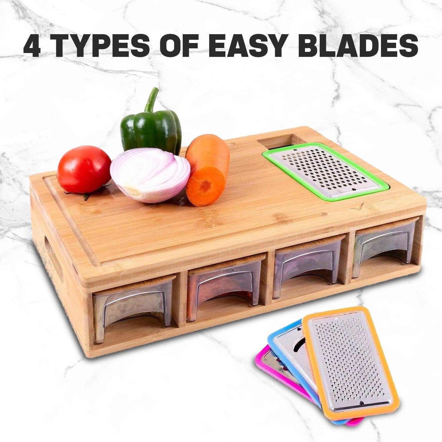 Wooden Chopping Board - Large Bamboo Wood Chopping Board With 4 BPA Free Plastic Drawers Cutting Boards Home - Tophatter Daily Deals