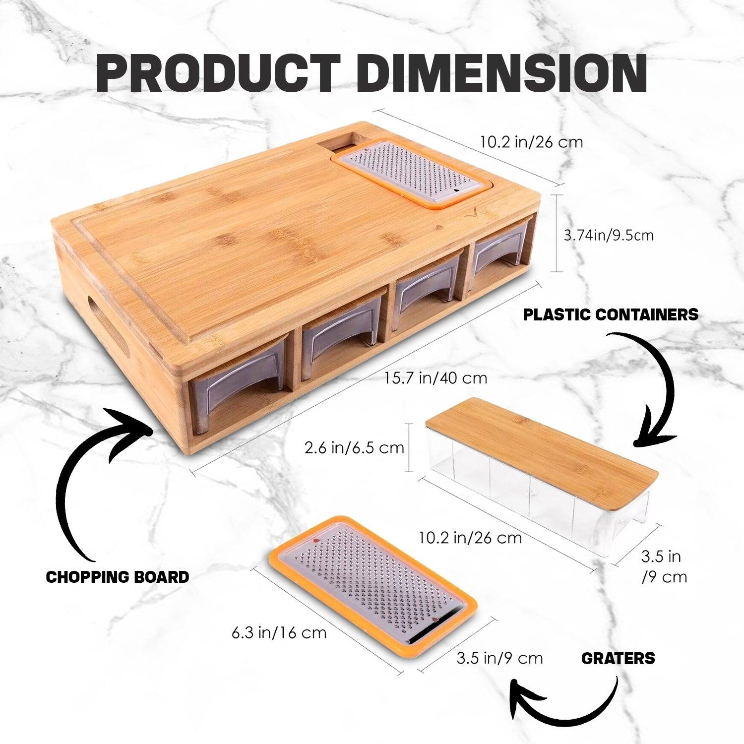 Wooden Chopping Board - Large Bamboo Wood Chopping Board With 4 BPA Free Plastic Drawers Cutting Boards Home - Tophatter Daily Deals