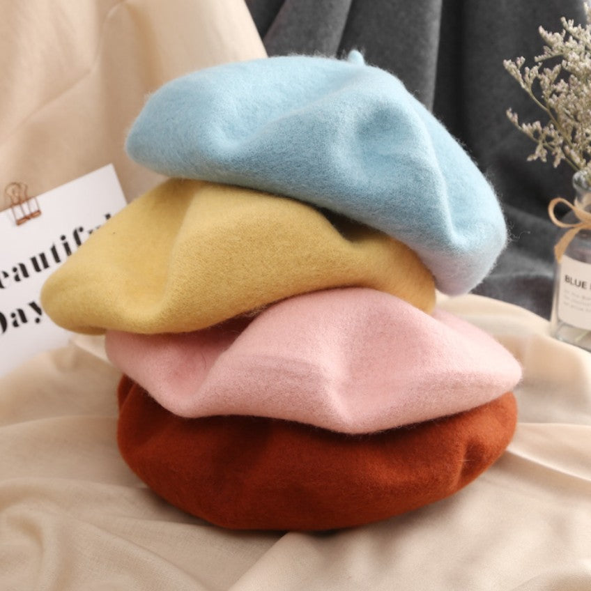 Wool Beret Hat Women Solid Flat Berets Cap - Tophatter Daily Deals
