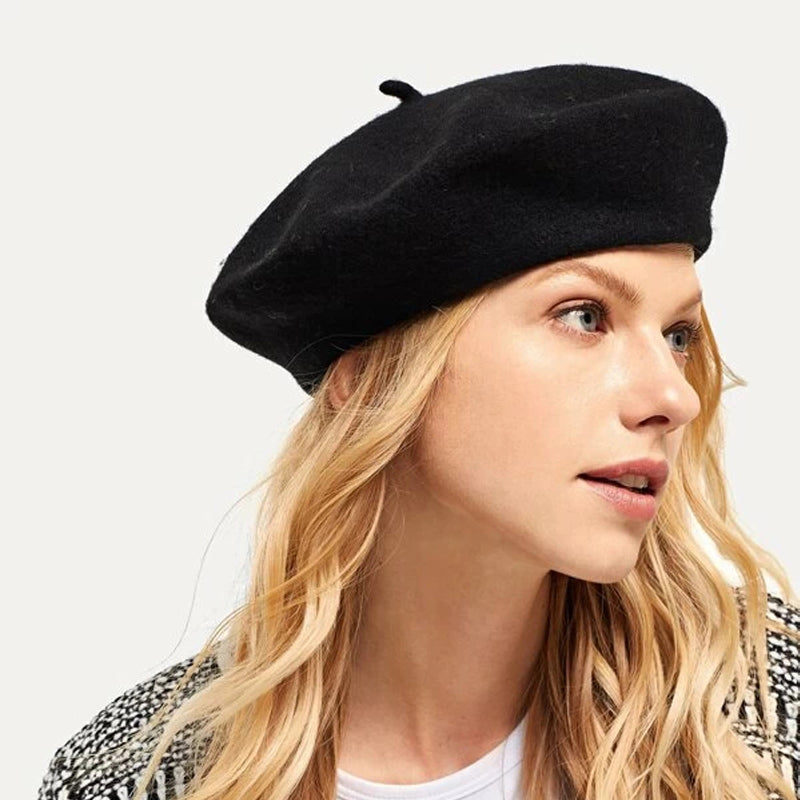 Wool Beret Hat Women Solid Flat Berets Cap - Tophatter Daily Deals