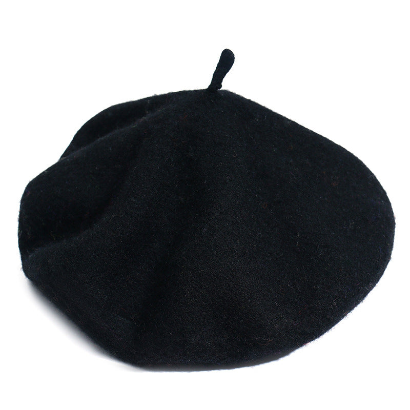 Wool Beret Hat Women Solid Flat Berets Black Cap - Tophatter Daily Deals