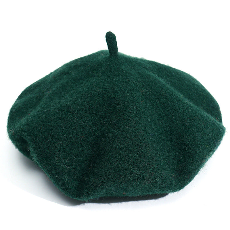 Wool Beret Hat Women Solid Flat Berets Dark Green Cap - Tophatter Daily Deals