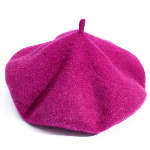 Wool Beret Hat Women Solid Flat Berets Hot Pink Cap - Tophatter Daily Deals