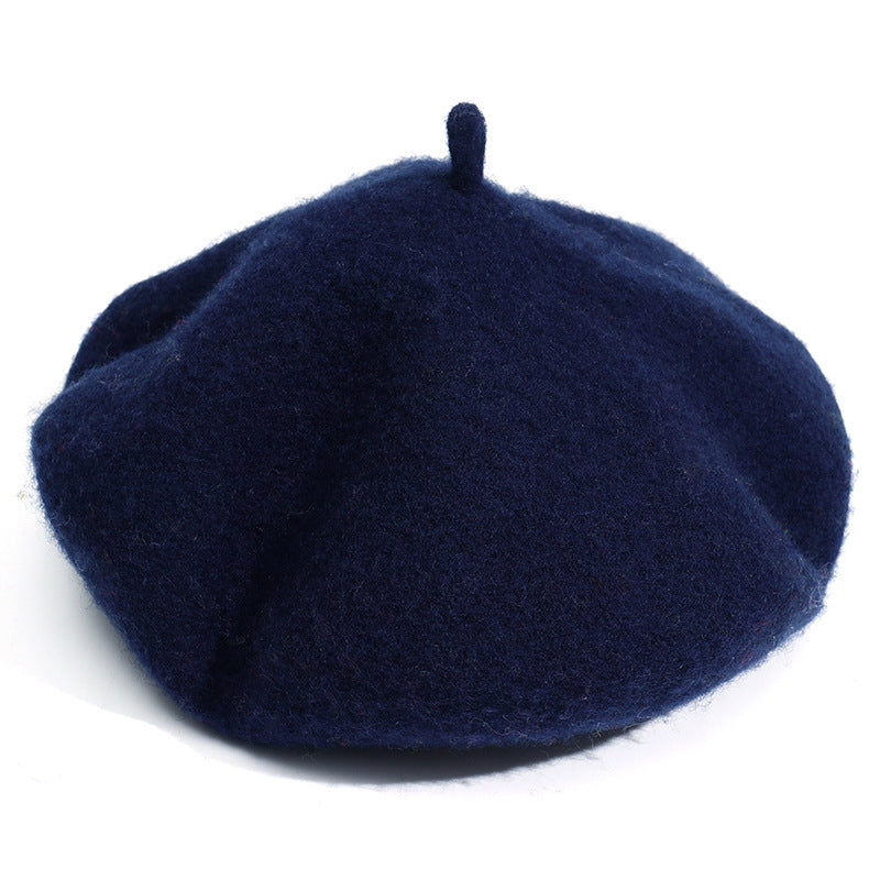 Wool Beret Hat Women Solid Flat Berets Navy Blue Cap - Tophatter Daily Deals