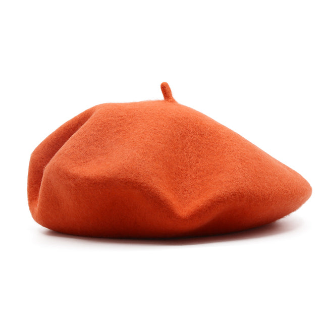 Wool Beret Hat Women Solid Flat Berets Orange Cap - Tophatter Daily Deals