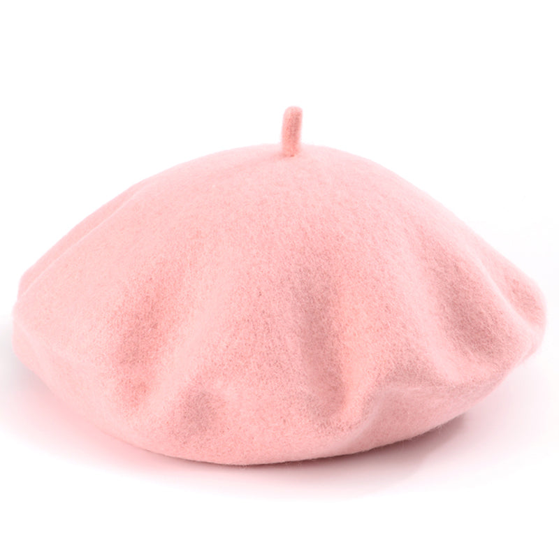 Wool Beret Hat Women Solid Flat Berets Pink Cap - Tophatter Daily Deals