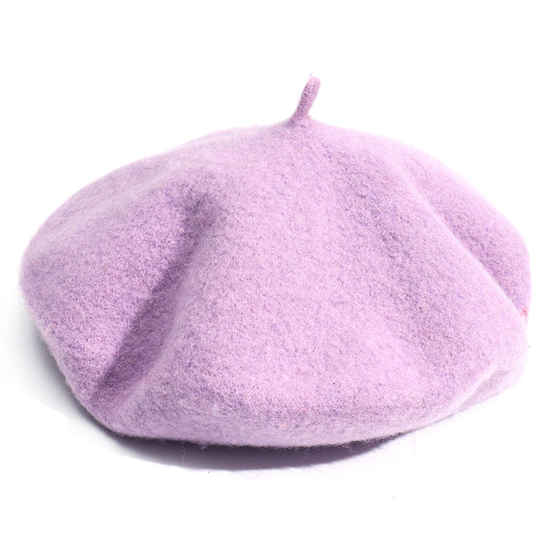 Wool Beret Hat Women Solid Flat Berets Purple Cap - Tophatter Daily Deals