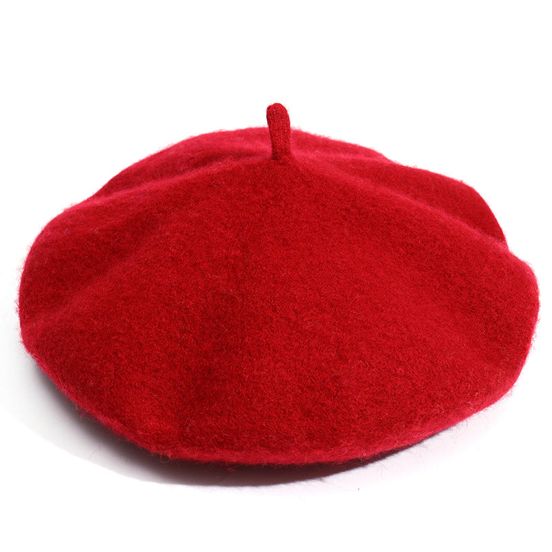 Wool Beret Hat Women Solid Flat Berets Red Cap - Tophatter Daily Deals