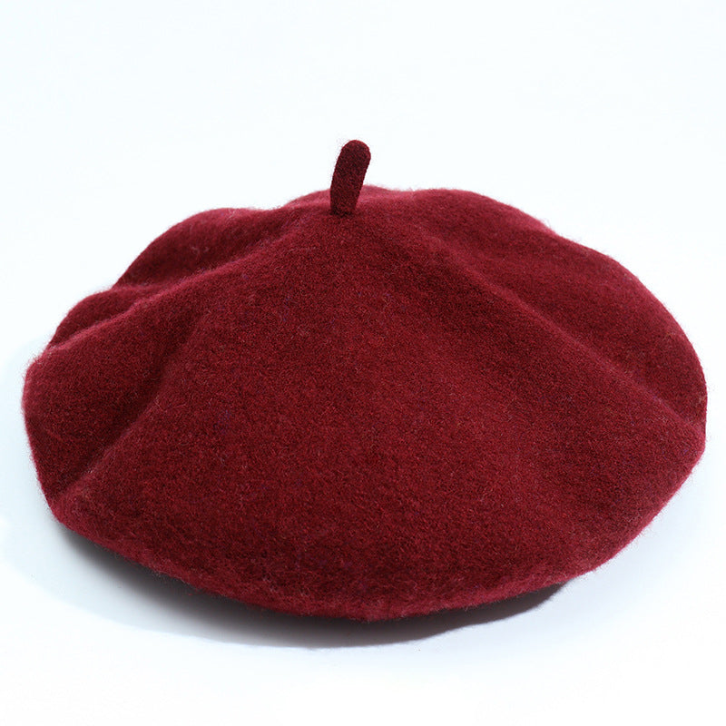Wool Beret Hat Women Solid Flat Berets Wine Red Cap - Tophatter Daily Deals