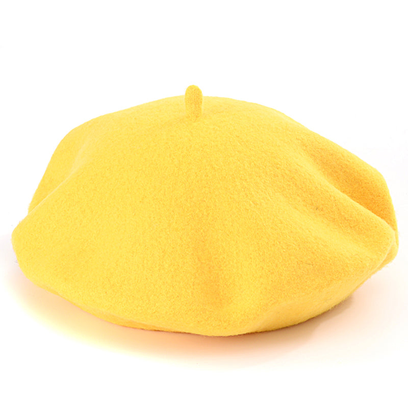 Wool Beret Hat Women Solid Flat Berets Yellow Cap - Tophatter Daily Deals