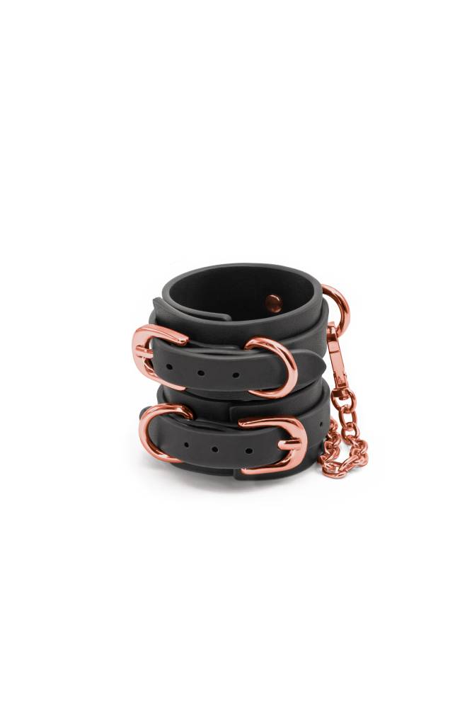 NS Novelties - Bondage Couture - Wrist Cuffs - Black/Rose Gold BDSM - Tophatter Daily Deals